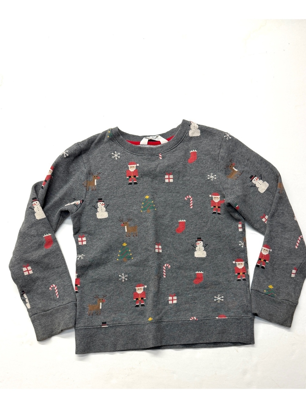 H&M Gray Christmas Holiday Snowman Print Kids Sweatshirt Top 8-10 Years
